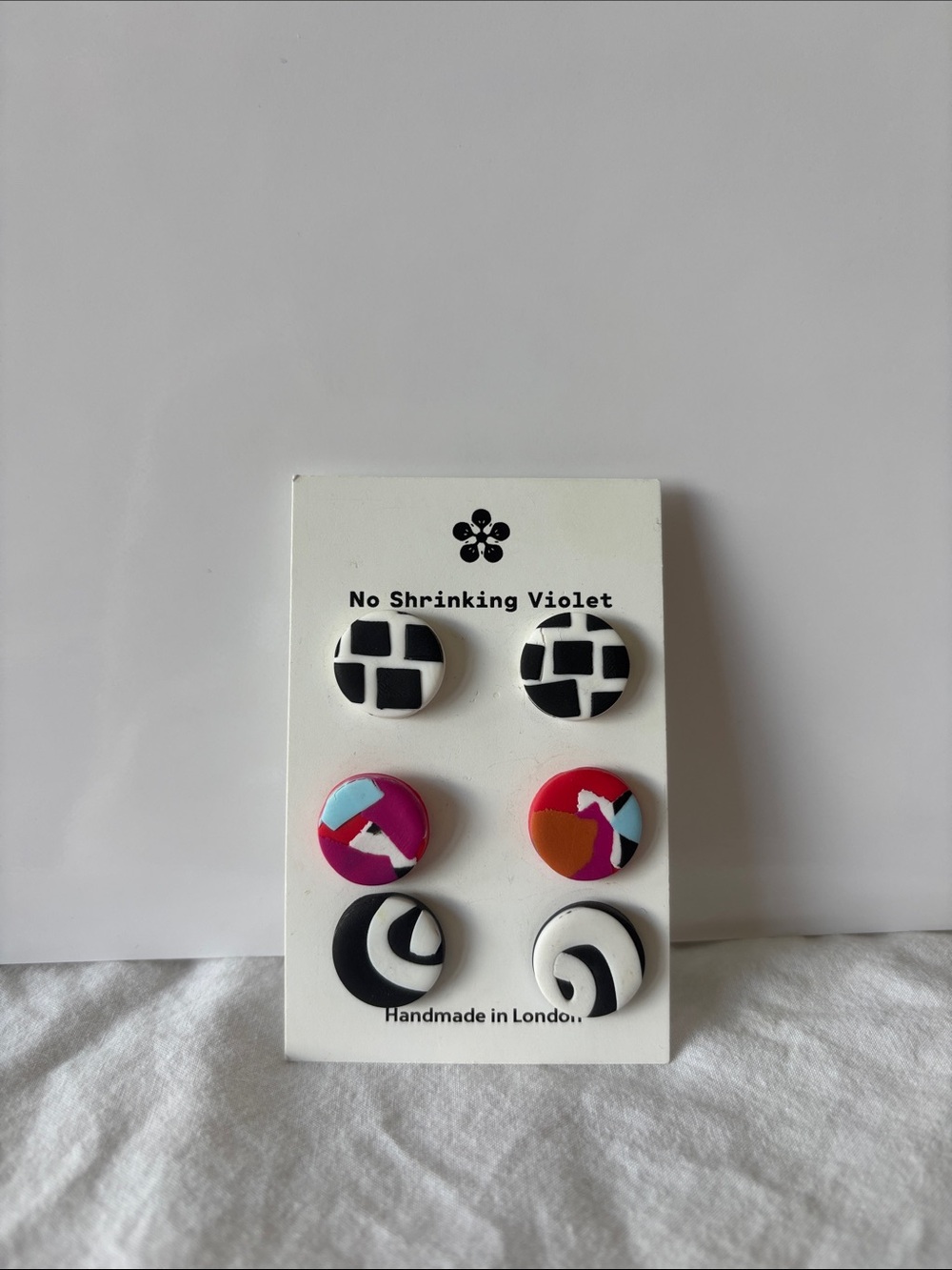 Brand new (never worn) colourful, handmade earrings by No Shrinking Violet
